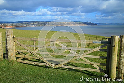 Wooden farmland fence Stock Photo