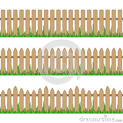 Wooden fence with grass. Vector Illustration