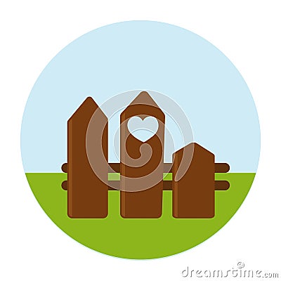 Wooden fence. Fence with heart Cartoon Illustration