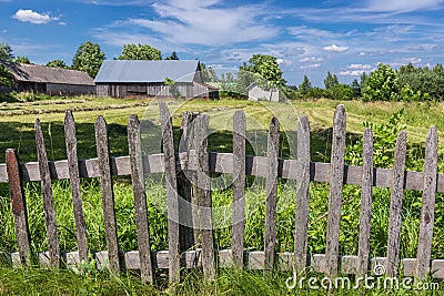 Wooden fence in Poland, rural area of Mazowsze region Stock Photo
