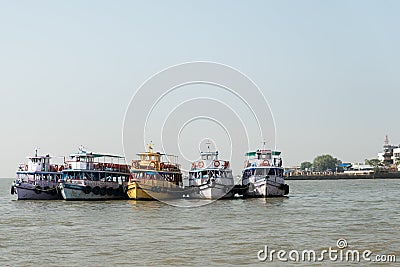 Wooden Ferry Boats Docked in Mumbai, India Editorial Stock Photo