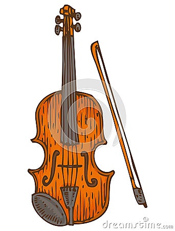 Wooden Fiddle or Violin with Fiddlestick Stock Photo