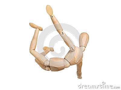 Wooden figure mannequin falling down Stock Photo