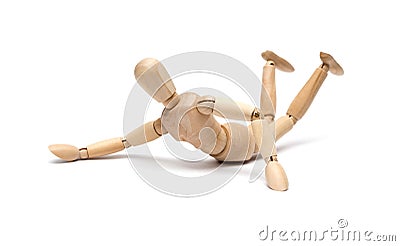Wooden figure mannequin falling down Stock Photo