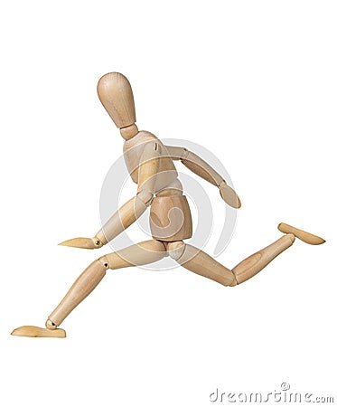 Wooden figure mannequin running Stock Photo