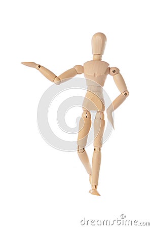 Wooden figure raising arm Stock Photo