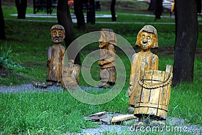 Wooden figures from fairy tales Stock Photo