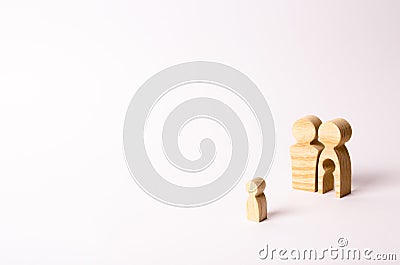 Wooden figures of a man and a woman with a void inside the body in the form of a child. Infertility in a couple. Stock Photo