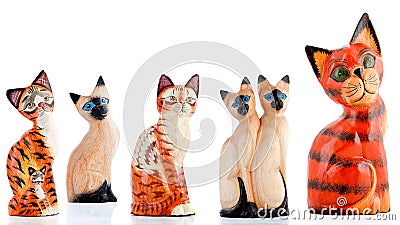 Wooden figurines, decorative figurines, cats, Stock Photo