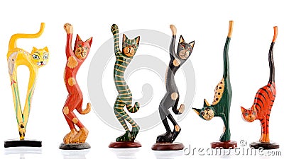 Wooden figurines, decorative figurines, cats, Stock Photo