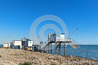 Fisherman huts at the coast Stock Photo