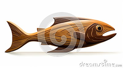 Sleek Carved Wood Fish Illustration On White Background Stock Photo