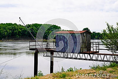 Wooden fishing hut on pilelets pilot france near Bordeaux Medoc in pauillac Stock Photo