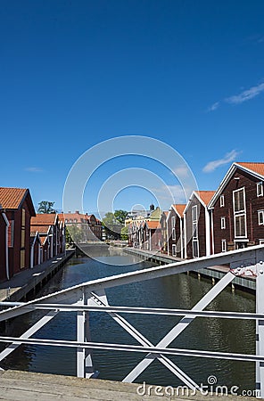 Wooden fishing sheds Hudiksvall Editorial Stock Photo