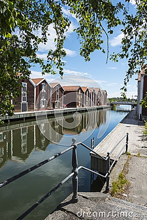 Wooden fishing sheds Hudiksvall Stock Photo