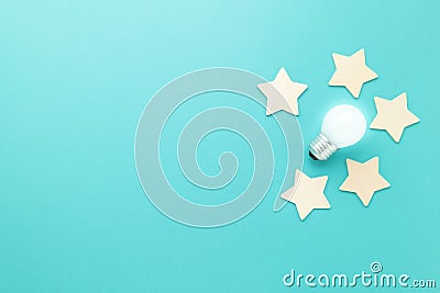 Wooden five stars and idea Stock Photo