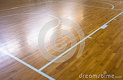 Wooden floor basketball court Stock Photo