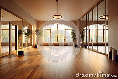 wooden floor and calm ambiance in yoga studio Stock Photo