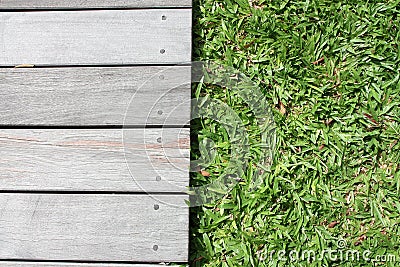 Wooden floor and grass Stock Photo