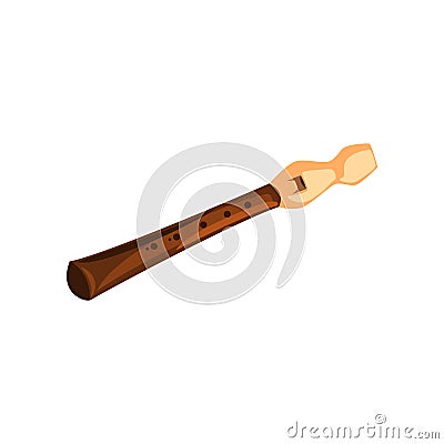 Wooden flute, classical music wind instrument vector Illustration on a white background Vector Illustration