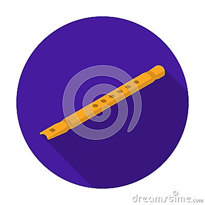 Wooden flute icon in flat style isolated on white background. Musical instruments symbol stock vector illustration. Vector Illustration