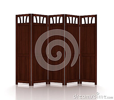 Wooden folding screen isolated Stock Photo