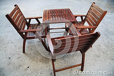 Wooden folding table and chairs Stock Photo