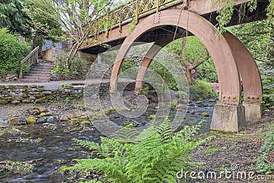 Wooden Foot Bridge at Crystal Springs Garden Stock Photo