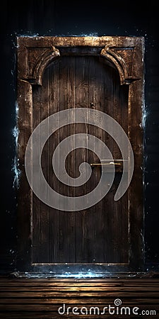 Realistic Wooden Door With Bokeh Lighting - Unreal Engine Render Stock Photo