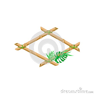 Wooden frame made of bamboo sticks with palm leaf vector Illustration on a white background Vector Illustration