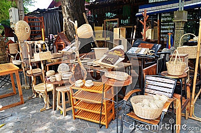 Wooden furniture outside their shop Editorial Stock Photo