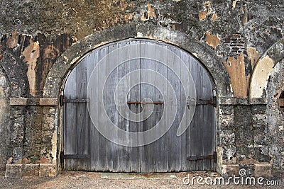 Wooden garage door Stock Photo