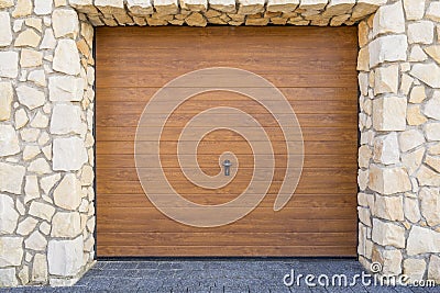 Wooden garage door Stock Photo