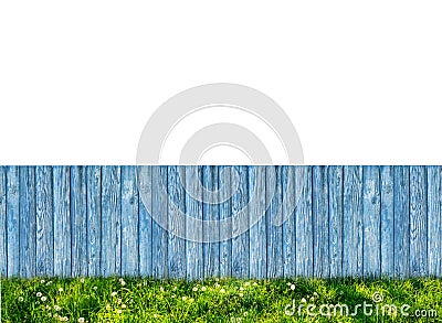 Wooden garden fence at backyard with green grass isolated on white Stock Photo