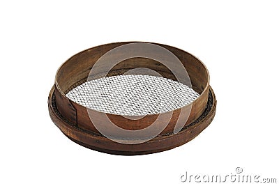 Wooden garden sieve. Stock Photo