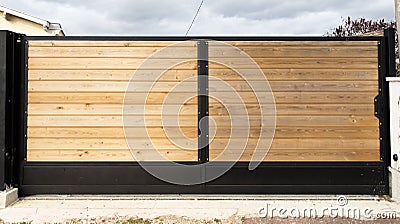 Wooden gate design style wood street entry view outdoor Stock Photo