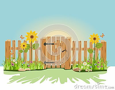 A wooden gate and fence Stock Photo