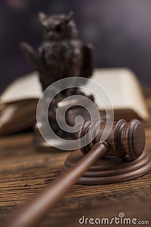 Wooden gavel barrister, justice concept, legal system Stock Photo
