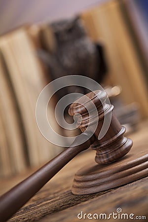 Wooden gavel barrister, justice concept, legal system Stock Photo