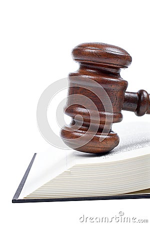 Wooden gavel and law book Stock Photo