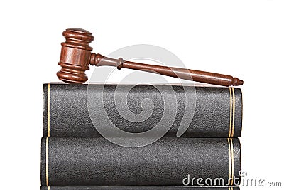 Wooden gavel and law books Stock Photo