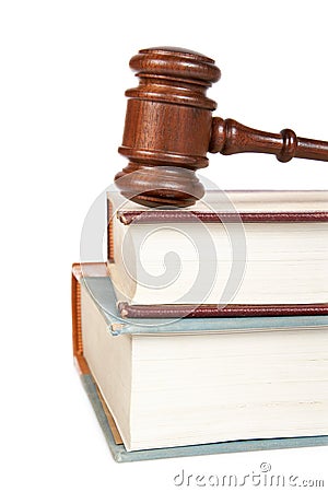 Wooden gavel and law books Stock Photo
