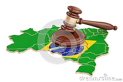 Wooden Gavel on map of Brazil, 3D rendering Stock Photo