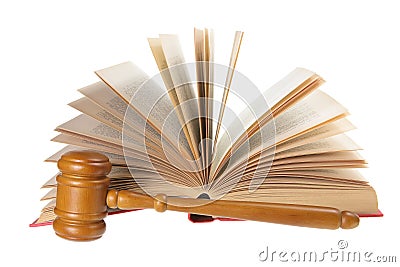 Wooden Gavel and Opened Book Stock Photo