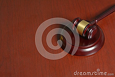 Wooden Gavel with stang on table background Stock Photo
