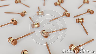 Wooden gavels in an Even Grid on a Simple Concrete Surface Stock Photo