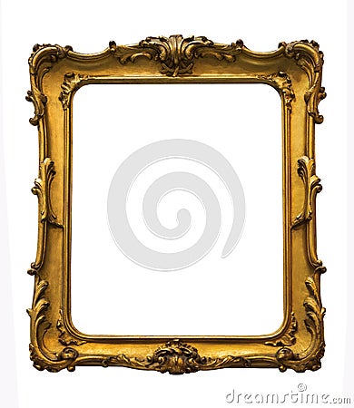 Wooden gilded vintage picture frame on white background Stock Photo