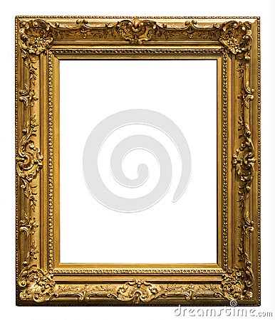 Wooden gilded vintage picture frame on white background Stock Photo
