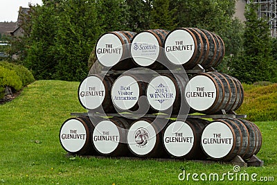 Wooden Glenlivet whisky barrels Editorial Stock Photo