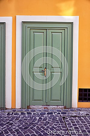 Wooden green door Stock Photo